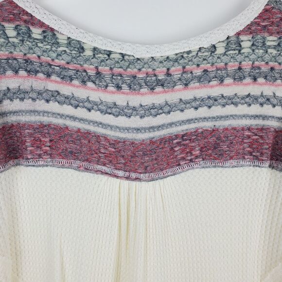 FREE PEOPLE Raw Edge Striped Thermal Long Sleeve Hi Low Tunic Top Shirt Sweater - Picture 9 of 9